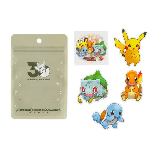 A set of exclusive die-cut stickers from the Pokémon Timeless Adventure Kanto merchandise collection.