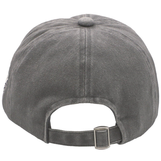 A grey distressed baseball cap from the USJ UNIVRS collection with the text 'STAY LOOSE' embroidered on the front and a small graphic of Woody Woodpecker on the side.