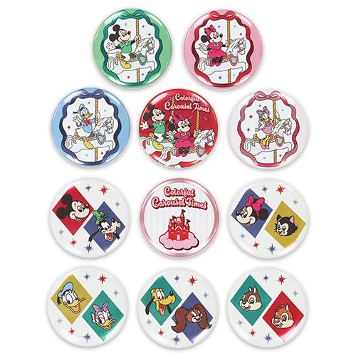 Mickey Mouse and Friends Tin Badge 2-Piece Blind Pack Colorful Carousel Times | Tokyo Disney Resort