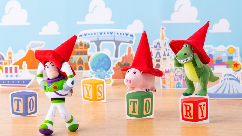 A vibrant display of exclusive merchandise from Tokyo Disney Resort. The atmosphere is colorful and magical, representing the unique "Kawaii" style of Disney Japan. 