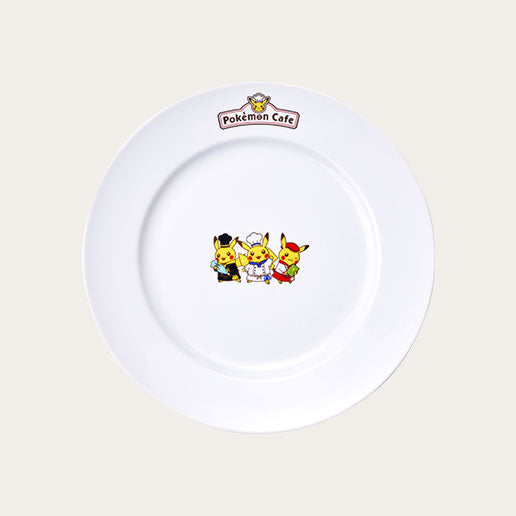 White plate with Pikachu in patisserie and chef and 'Pokémon Cafe' logo. Shop at LEALEA MART.