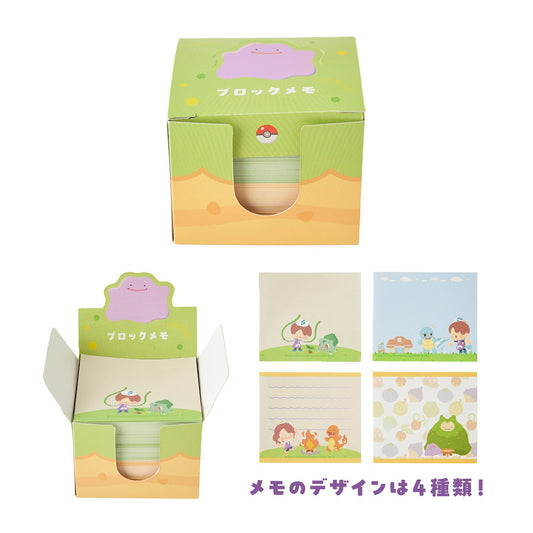 A thick block memo pad from the Pokémon Pokopia collection, featuring illustrations of Pokémon enjoying their relaxing slow life.