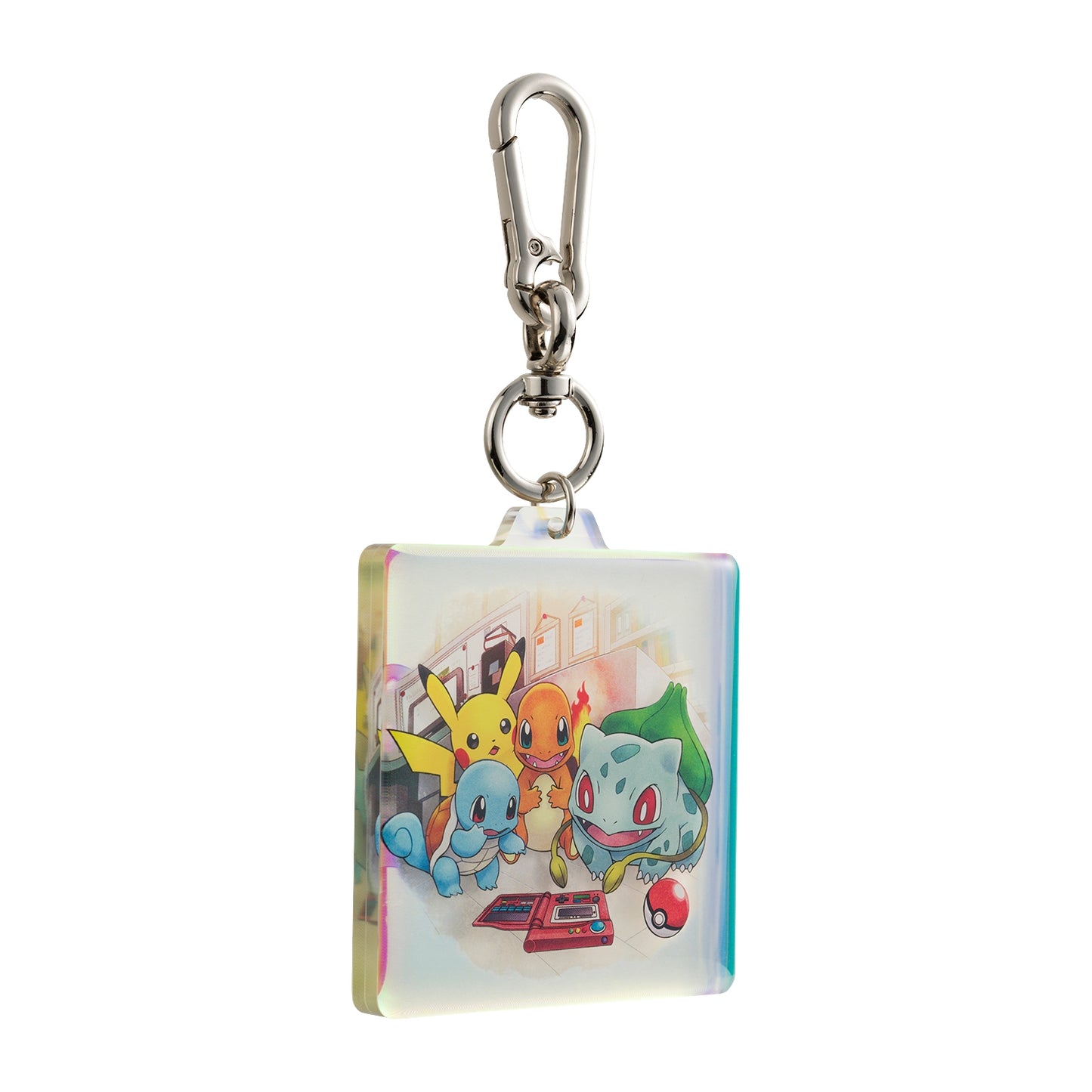 Collectible acrylic keychain featuring retro Kanto region artwork from the Pokémon Timeless Adventure collection.