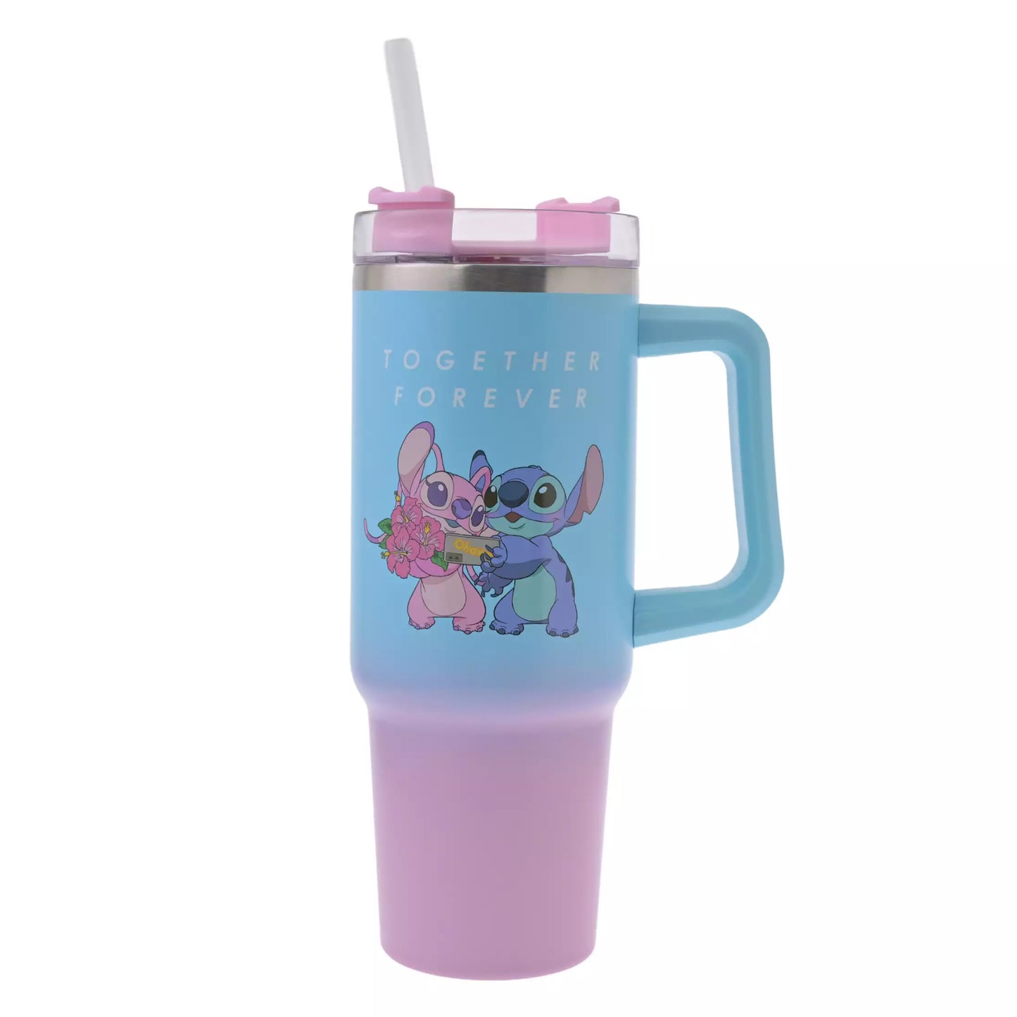 SDJ - Stitch & Angel - Stainless Steel Tumbler with Straw