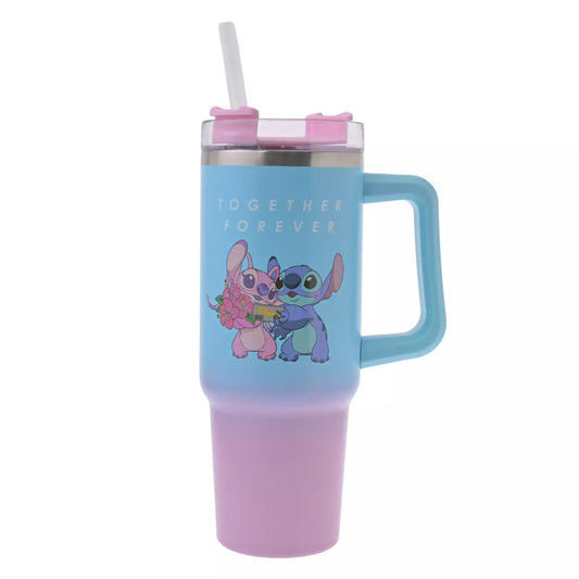 SDJ - Stitch & Angel - Stainless Steel Tumbler with Straw