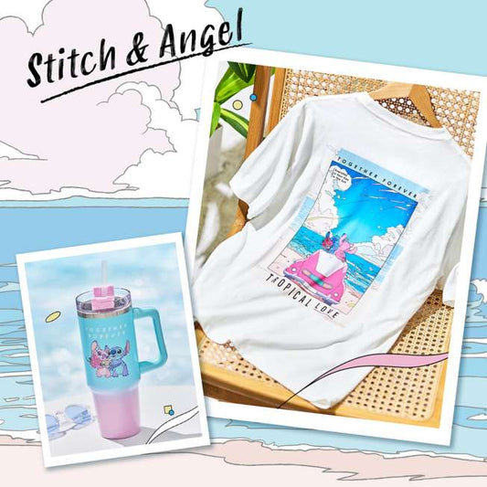 SDJ - Stitch & Angel - Stainless Steel Tumbler with Straw