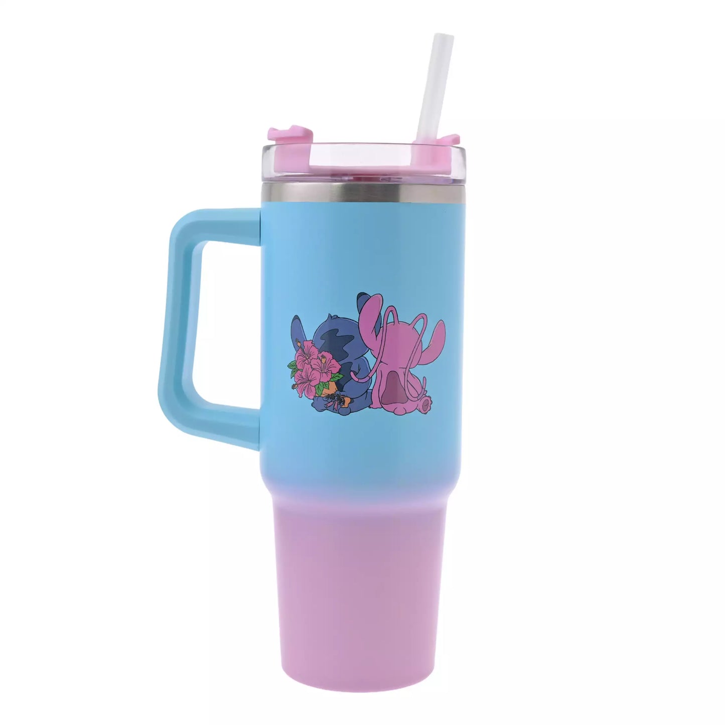 SDJ - Stitch & Angel - Stainless Steel Tumbler with Straw