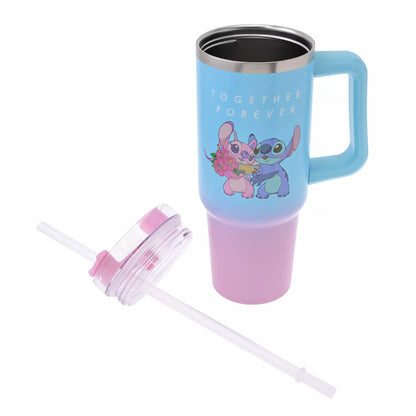 SDJ - Stitch & Angel - Stainless Steel Tumbler with Straw