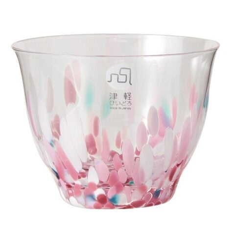 JIMOTO Made+ Tsugaru Vidro Mini Glass Day Sakura. Glass cup with floral design and brand logo. Shop at LEALEA MART.