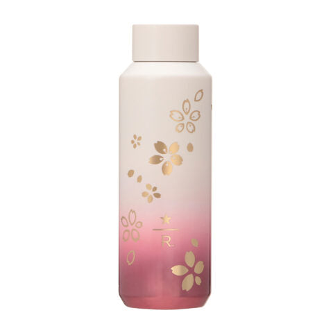 Starbucks Reserve® Stainless Steel Bottle Light Gradient. White water bottle with gold floral designs and a pink gradient. Shop at LEALEA MART.