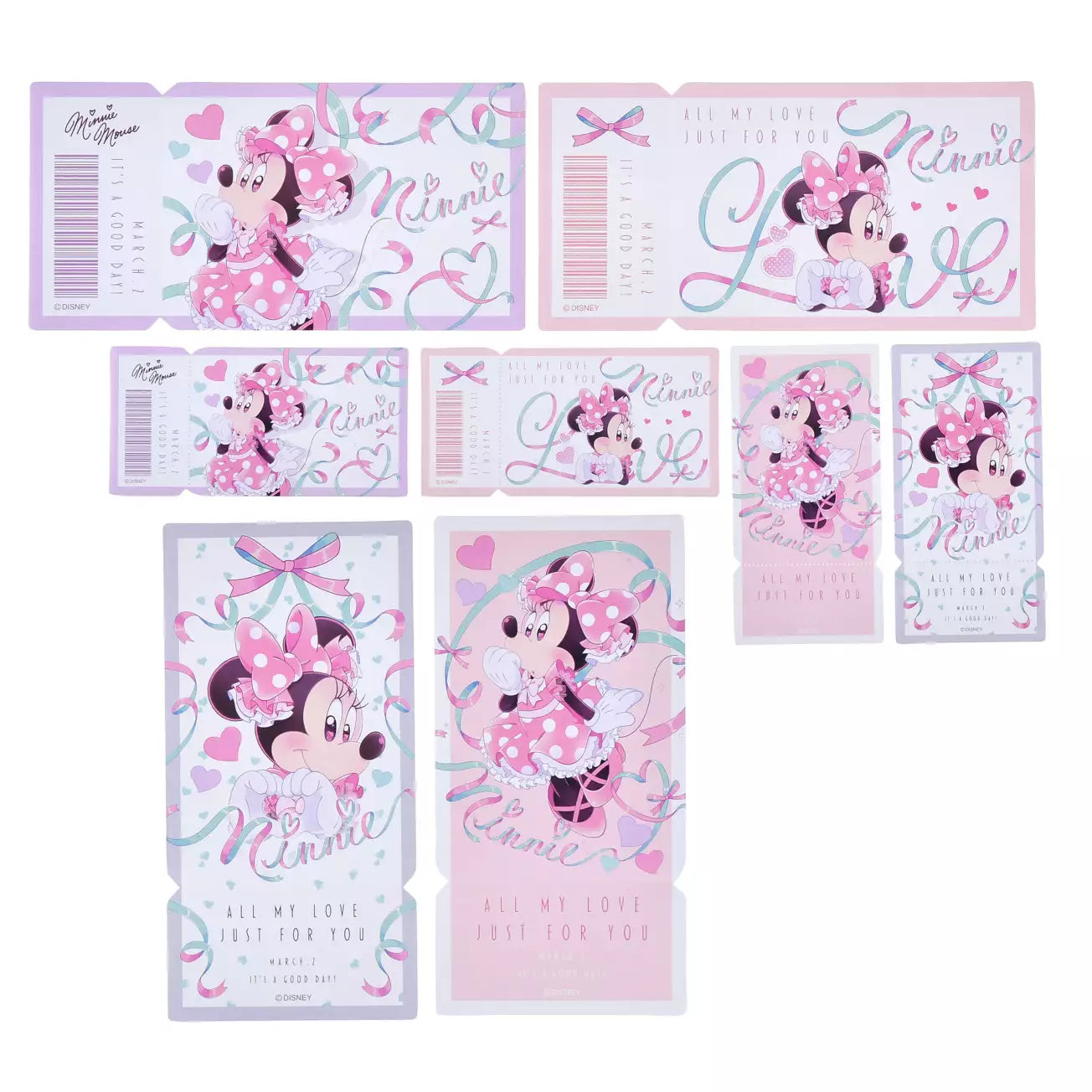 A merchandise item from the Disney Store Japan 'Minnie Day' collection, featuring Minnie Mouse with a bright, cheerful spring design. The product includes pastel colors, floral or ribbon motifs, and a cute, celebratory aesthetic in honor of Minnie Day (March 2nd).
