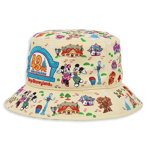 Vibrant Tokyo Disneyland 43rd Anniversary bucket hat with a colorful all-over Toontown print.