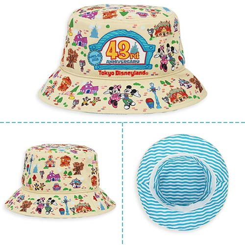 Vibrant Tokyo Disneyland 43rd Anniversary bucket hat with a colorful all-over Toontown print.