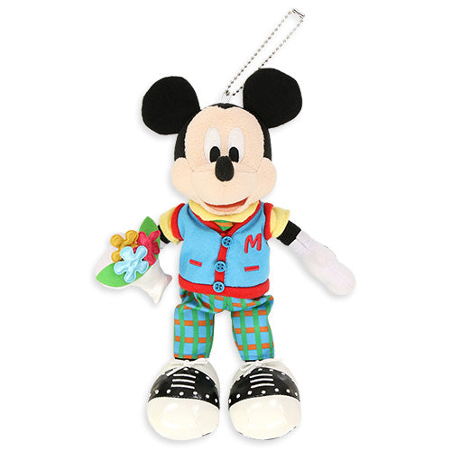 Tokyo Disneyland 43rd Anniversary plush badge featuring Mickey in a colorful Toontown outfit.
