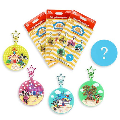 A set of colorful acrylic keychains from the Tokyo Disneyland 43rd Anniversary Toontown merchandise collection.