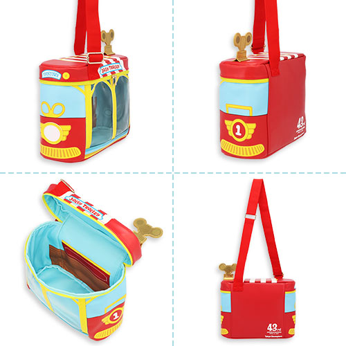 Exclusive Tokyo Disneyland 43rd Anniversary shoulder bag shaped like the iconic Toontown Jolly Trolley.