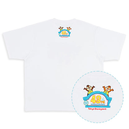 Official Tokyo Disneyland 43rd Anniversary Toontown T-shirt featuring a colorful, pop-art Disney character design.