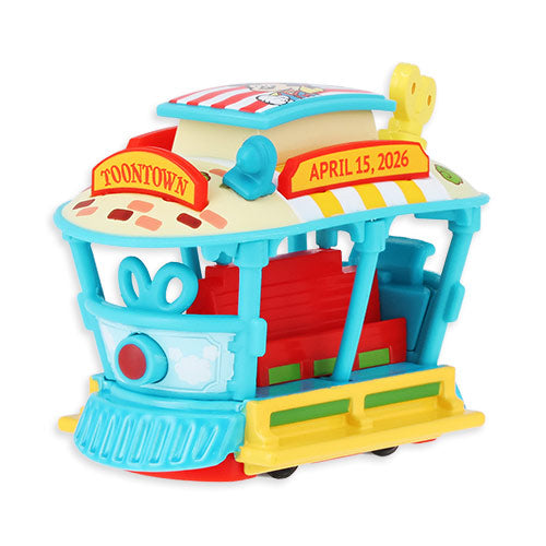 Limited-edition Tokyo Disneyland 43rd Anniversary Tomica die-cast car modeled after the Toontown Jolly Trolley.