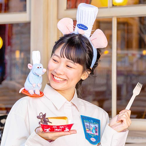Official Tokyo DisneySea Food & Wine Festival 2026 merchandise featuring Remy from Ratatouille. The should plush shows the Little Chef ready to cook. He wears his signature chef's hat.