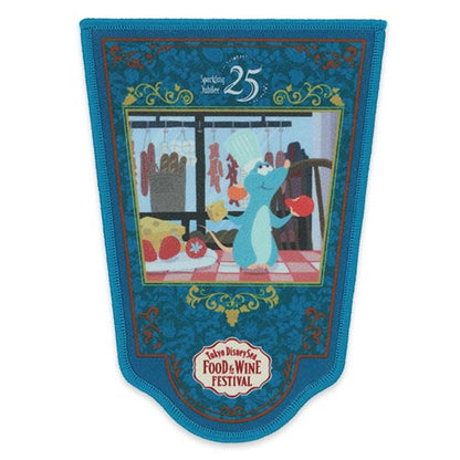 Wearable merchandise for the Tokyo DisneySea Food & Wine Festival. This patch features an illustration of Remy and stylish culinary patterns.