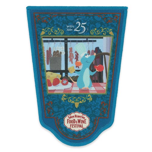 Wearable merchandise for the Tokyo DisneySea Food & Wine Festival. This patch features an illustration of Remy and stylish culinary patterns.
