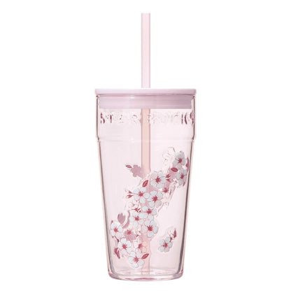 Starbucks Japan SAKURA Shine Brightly 2026 collection merchandise. Limited edition series featuring glitter pink stainless bottles, Stanley collaboration tumblers in pink gradient, and color-changing cups. The design theme highlights vivid spring colors, metallic gold accents, and bright cherry blossom patterns.