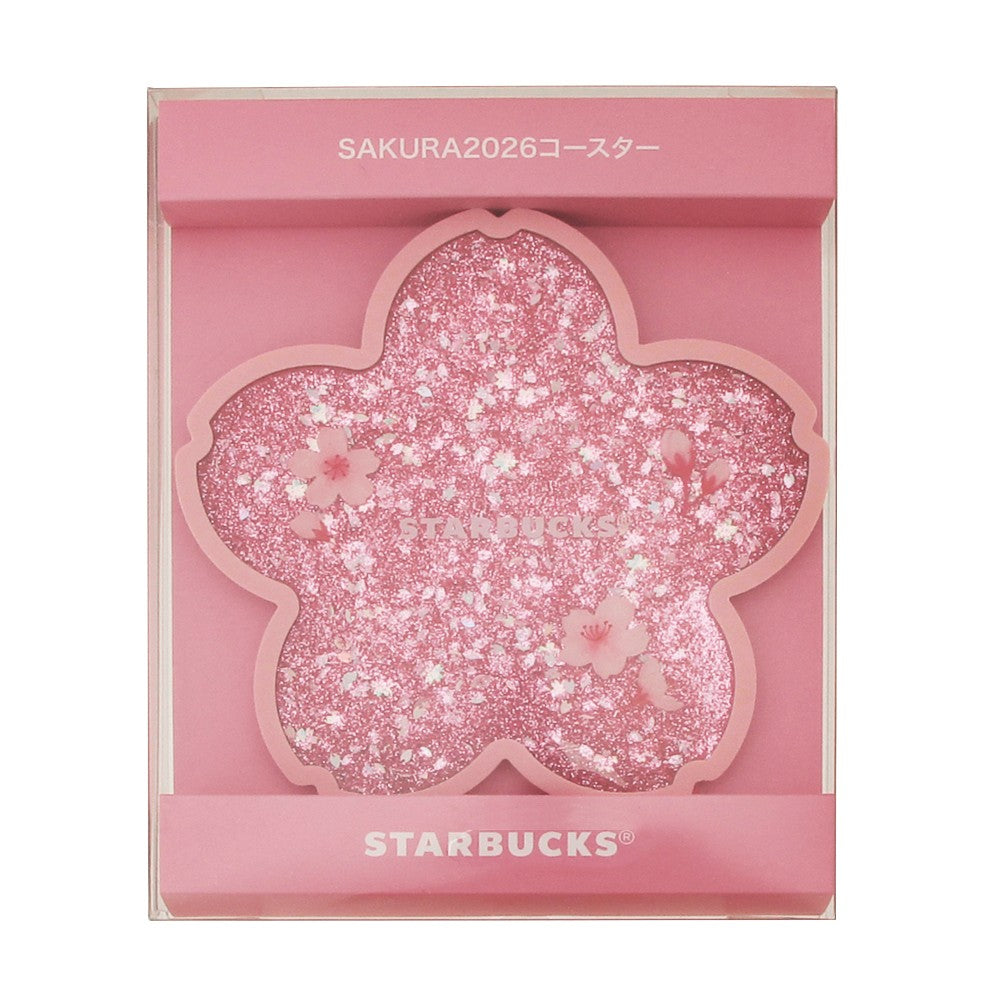 Starbucks Japan SAKURA Shine Brightly 2026 collection merchandise. Limited edition series featuring glitter pink stainless bottles, Stanley collaboration tumblers in pink gradient, and color-changing cups. The design theme highlights vivid spring colors, metallic gold accents, and bright cherry blossom patterns.